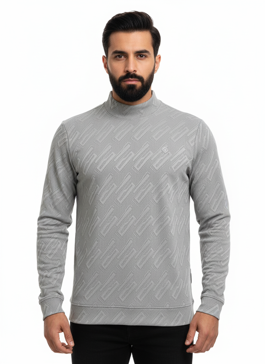 Men’s Solid Black Tee Neck Jacquard Stretchable T-Shirt