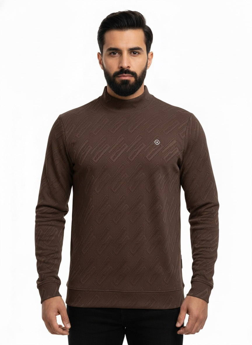 Men’s Solid Tee Neck Jacquard Stretchable T-Shirt