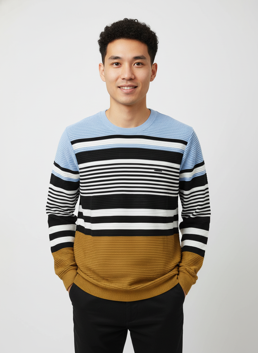 Men’s Striped Cord Fabric Full Sleeve T-Shirt