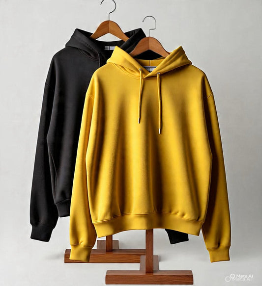 Combo of two Stylish solid Hoodies unisex best for winters black, and mustard