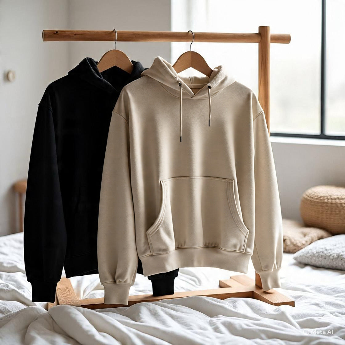 Combo of two Stylish solid Hoodies unisex best for winters (black, beige)