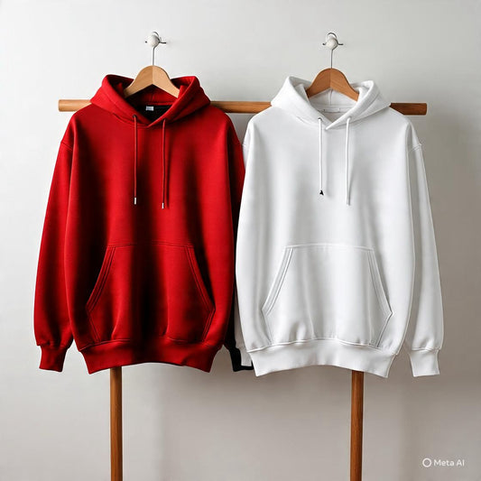 Combo of two Stylish solid Hoodies unisex best for winters (Red, White)
