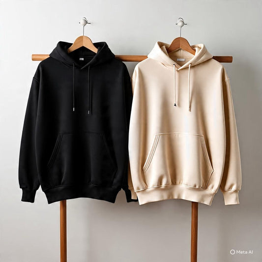 Combo of two Stylish solid Hoodies unisex best for winters (Black, Beige)