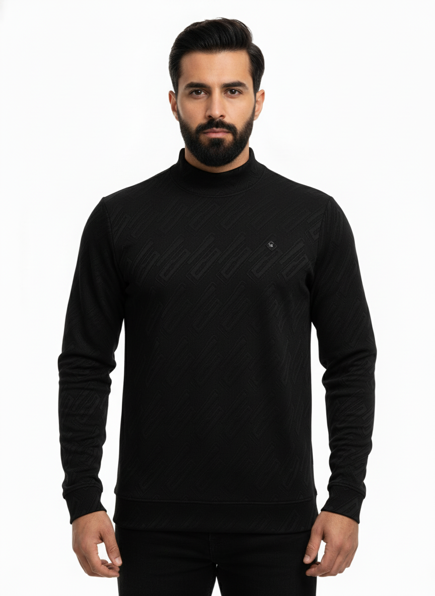 Men’s Solid Tee Neck Jacquard Stretchable T-Shirt