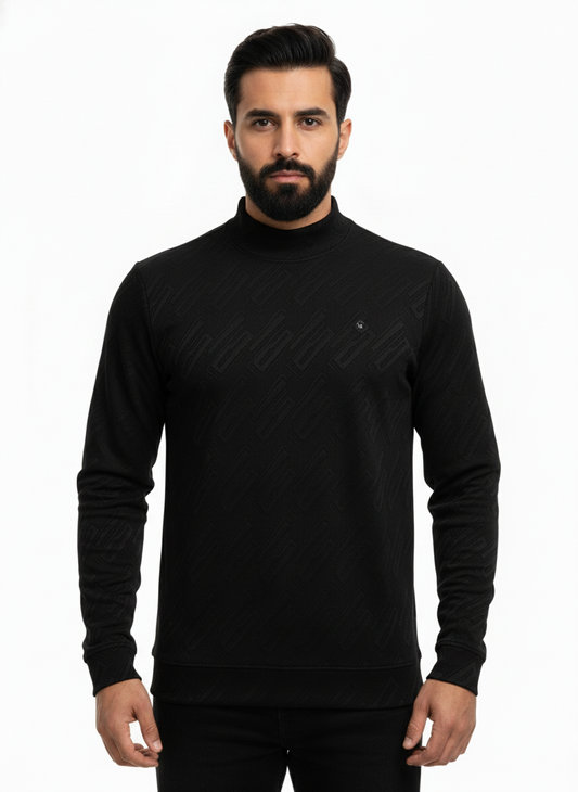 Men’s Solid Tee Neck Jacquard Stretchable T-Shirt