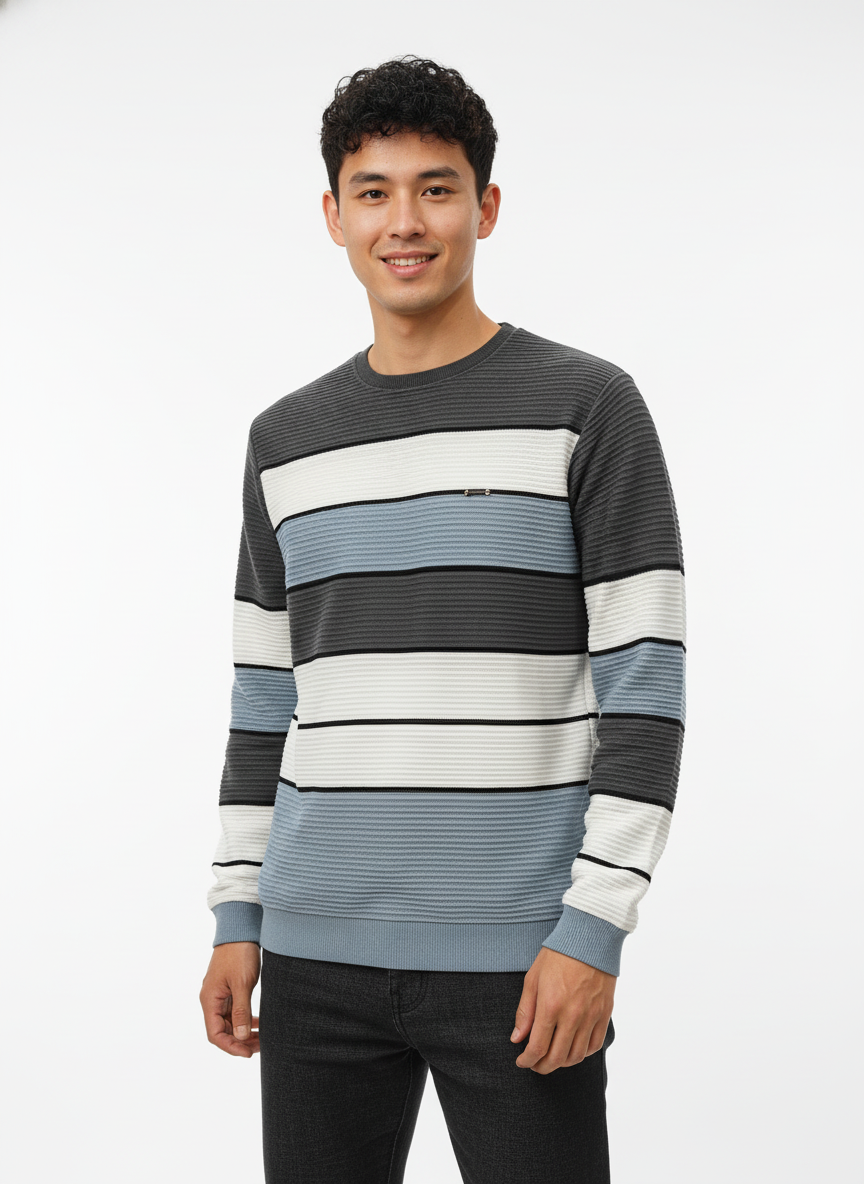 Men’s Striped Cord Fabric Full Sleeve T-Shirt