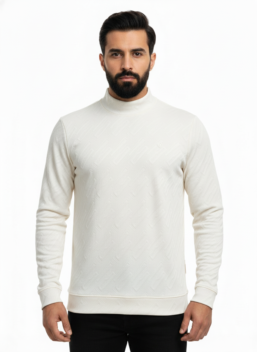 Men’s Solid Tee Neck Jacquard Stretchable T-Shirt