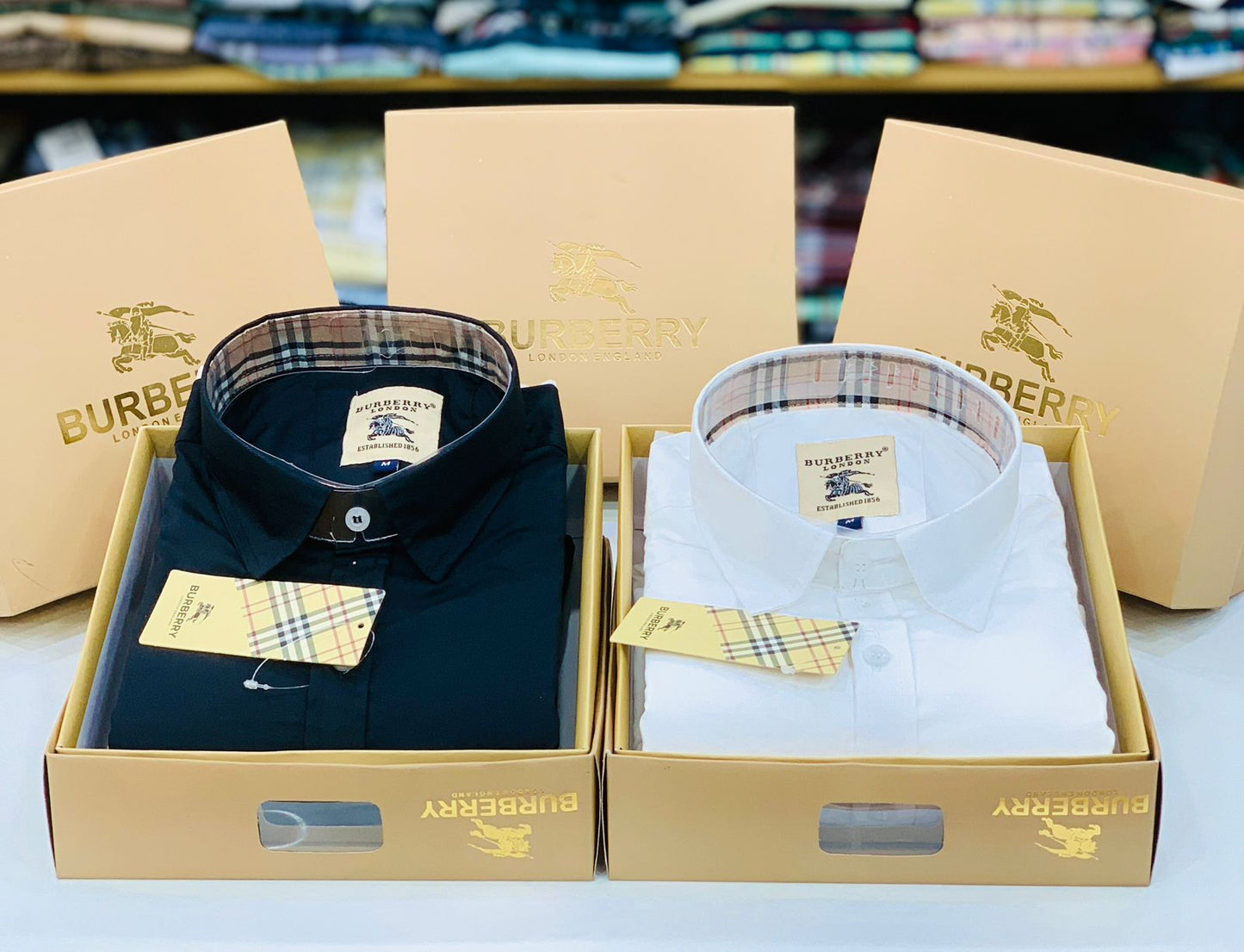 Burberry Premium Quality White and Black Shirt Combo - With Brand Box