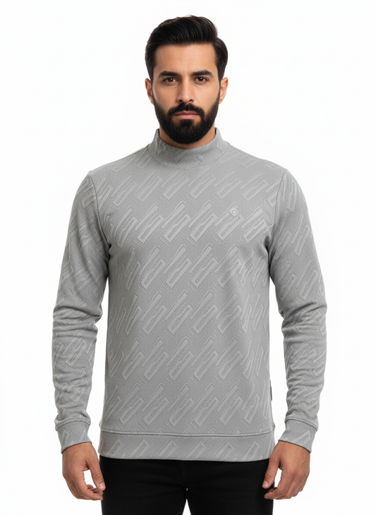 Men’s Solid Black Tee Neck Jacquard Stretchable T-Shirt