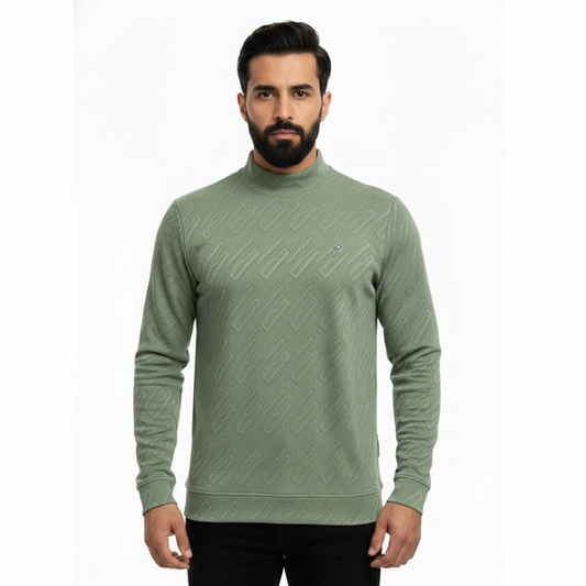 Men’s Solid Tee Neck Jacquard Stretchable T-Shirt