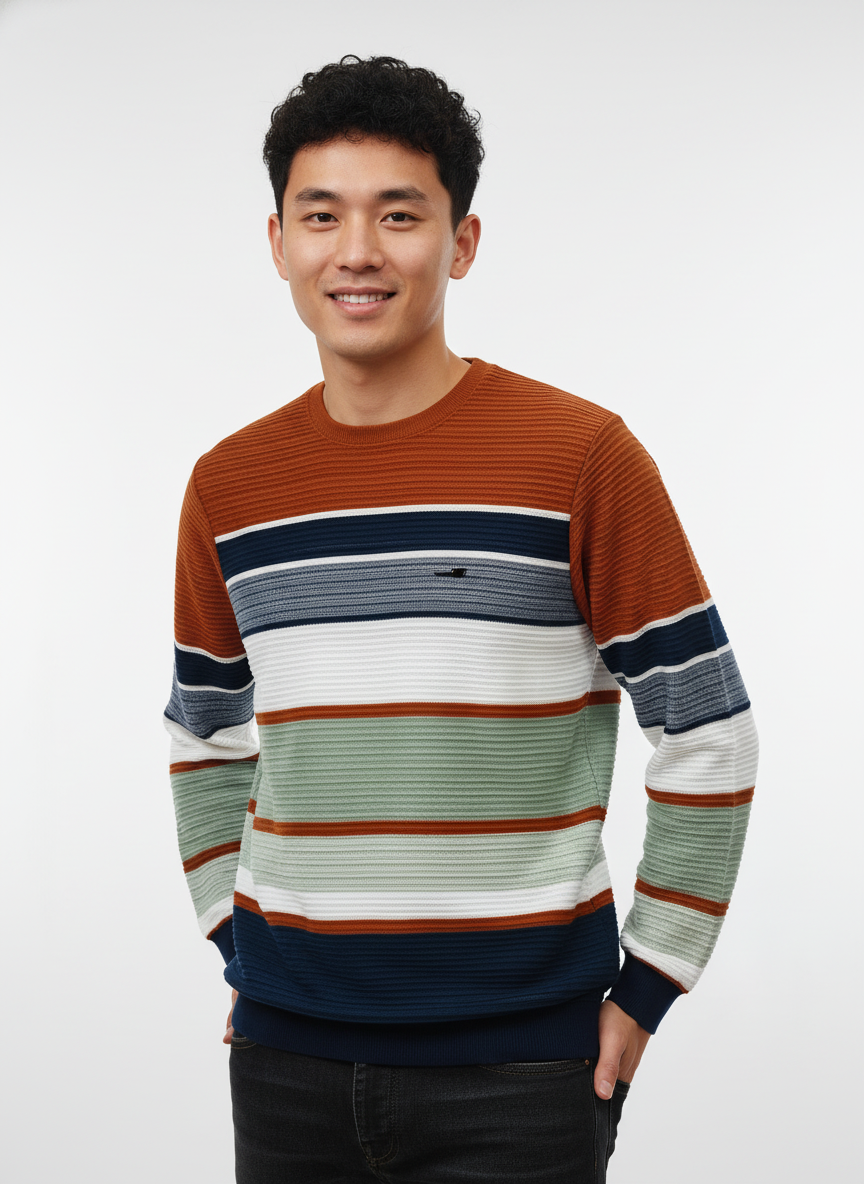 Men’s Striped Cord Fabric Full Sleeve T-Shirt